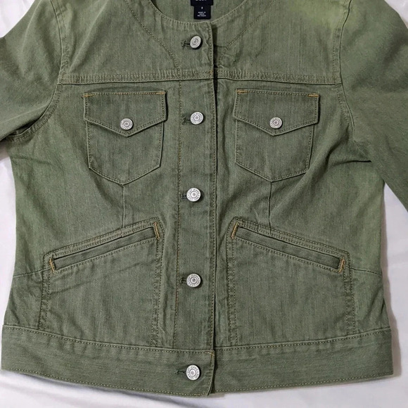 GAP Mock Neck Button Up Denim Jacket, Color Sage Green Size S - Picture 7 of 14